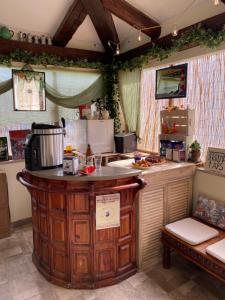 a kitchen with a counter with a microwave at La Cà di Gatt in Monteleone