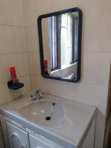 a bathroom sink with a mirror above it at J & J Paradise Guest House in Pietermaritzburg +39 photos