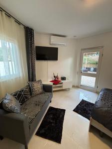 a living room with a couch and a tv at Bentley studio in Sanary-sur-Mer +19 photos