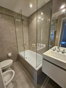 un bagno con doccia, WC e lavandino di Depto Recoleta Central a Buenos Aires Altre 13 foto