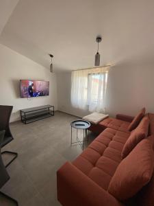a living room with a couch and a table at Apartman Tamaris in Vir