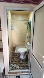 Un pequeño baño con inodoro y ducha. en Sogda, en Samarkand