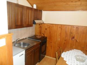 a kitchen with a sink and a stove and a table at Danko Apartments in Brna