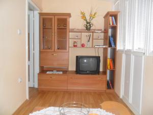 a living room with a tv on a wooden dresser at Danko Apartments in Brna