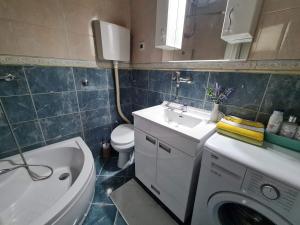 bagno con lavandino e lavatrice di Angelina apartmani. a Vračar (historical)