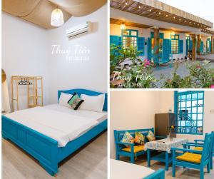 a collage of photos with a bed and a room at Thuy Tien Mui Ne Homestay BBQ Free in Mui Ne