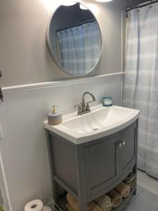 a bathroom with a sink and a mirror at Quincy gem in Quincy