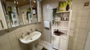 a bathroom with a sink and a mirror at Ferienwohnung Schwarze in Duderstadt +12 photos