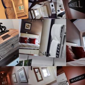 eine Collage mit Fotos eines Hotelzimmers in der Unterkunft Pyne Arms in Barnstaple