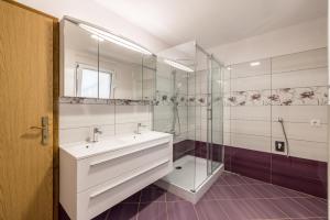 a bathroom with a sink and a glass shower at Vila Nina - Apartment Valentina in Vinišće