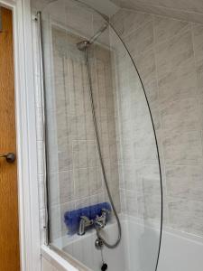 a shower in a bathroom with a white tub at The Annexe rural retreat near Bath in Bath +17 photos
