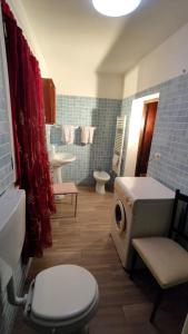 a bathroom with a toilet and a washing machine in it at Residence nel verde e nei trulli in Martina Franca