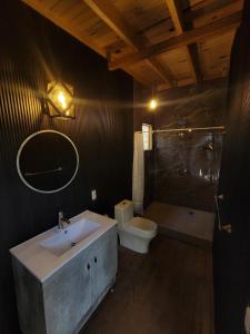 a bathroom with a sink and a toilet at Cabañita Alpina para Parejas in Mazamitla