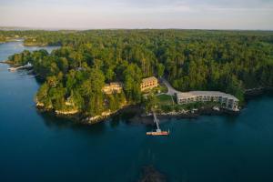 an aerial view of a house on an island in the water at Ocean Gate Resort in Southport