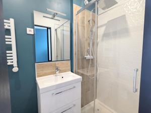 a bathroom with a sink and a shower at Studio moderne et calme au centre-ville avec parking sécurisé - FR-1-591-723 in Châteauroux +9 photos