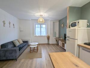 ein Wohnzimmer mit Couch und Kühlschrank in der Unterkunft Studio moderne et calme avec parking à Châteauroux - FR-1-591-724 in Châteauroux
