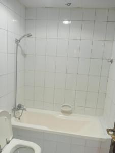 un bagno bianco con wc e doccia di Full apartment all is yours a Sharjah