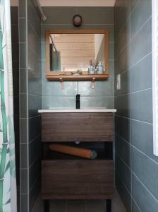 モンタリヴェ・レ・バンにあるLes Bambousの洗面台と鏡のあるバスルーム