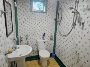 Un baño con ducha, inodoro y lavabo. en Temple Stay Anuradhapura, en Nikawatawana