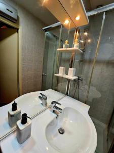 a bathroom with a white sink and a mirror at Appartement T3 Agen, France in Agen