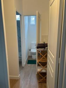 een kleine badkamer met toilet en wastafel bij Le jardin secret de Sèvres -proche de Paris in Sèvres +2 foto's