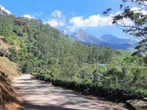un chemin de terre avec des arbres sur le flanc d'une montagne dans l'établissement Attukad waterfalls near individual 4 Rooms cottage 4BHK 'attukad tea estate', à Devikolam