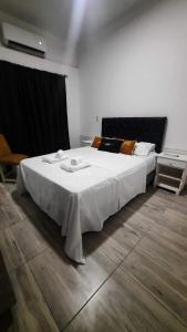 een slaapkamer met een groot wit bed in een kamer bij Solano House in Termas de Río Hondo
