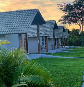 a row of cottages in a park with grass at Pousada Beira da Mata-Jalapão in Mateiros +21 photos