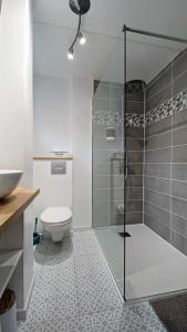 a bathroom with a shower and a toilet at La Carte Postale in Oye-Plage