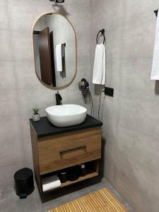 a bathroom with a sink and a mirror at VILLA ROKITI near Kutaisi in Rokit'i