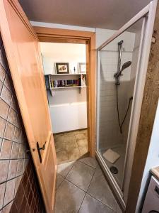 a bathroom with a shower with a glass door at Domus Vaticanae in Rome