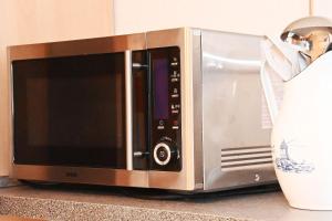 een magnetron op een aanrecht bij Haus-Karin-Ferienwohnung-1 in Büsum