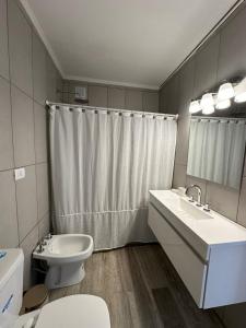 a bathroom with a sink and a toilet and a shower at Decorama Vista in Dolores