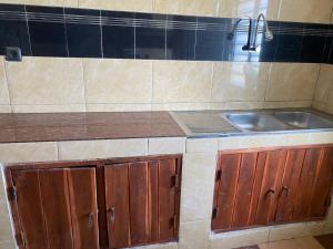 een keuken met een spoelbak en een aanrechtblad bij Litos place in Cotonou +26 foto's
