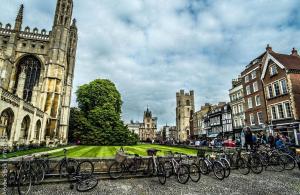 a group of bikes parked in front of a cathedral at Central with River Views in Chesterton