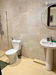 达喀尔Logement standing moderne au centre de Dakar的带马桶和水槽的浴室