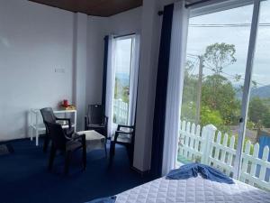 a bedroom with a bed and a desk and a window at YaYa Lodge Haputale in Haputale
