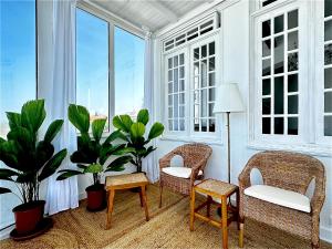 a room with chairs and plants and windows at Casal Santa Virginia in Sintra