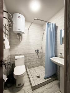 a bathroom with a shower and a toilet and a sink at Registon in Bukhara