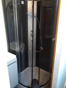 eine Dusche mit Glastür im Badezimmer in der Unterkunft superbe t3 in Cognac