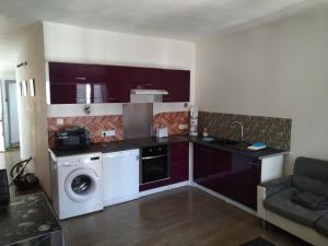 eine Küche mit Waschmaschine und Waschmaschine in der Unterkunft superbe t3 in Cognac