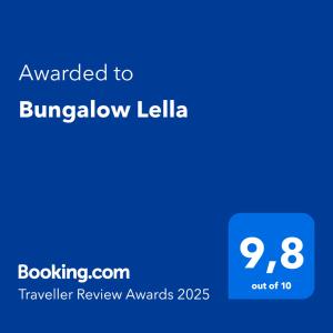 Certifikát, hodnocení, plakát nebo jiný dokument vystavený v ubytování Bungalow Lella