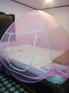 a bed is wrapped in a glass dome at Ishwar Place Rooms and Cafe Gokarna in Gokarna