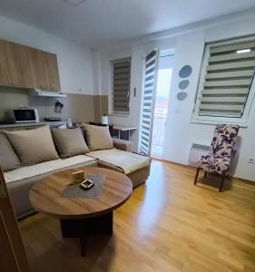 una sala de estar con un sofá y una mesa en Apartman Dana, en Soko Banja