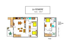 Půdorys ubytování Gîtes la FENIERE, 105 m2, 3 ch, charme, calme et nature, piscine chauffée, sud Ardèche