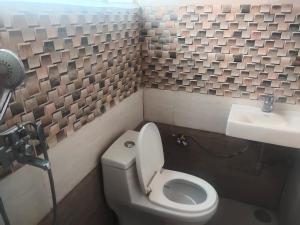 a small bathroom with a toilet and a sink at City Palace in Zirakpur