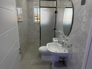 a bathroom with a sink and a toilet and a mirror at The View Apartments Salagi in Brusubi +36 photos