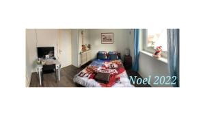 a small room with a bed and a table at Chez Tiina in Colmar