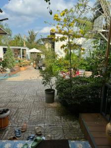 a garden with a patio with a tree and plants at Cinderella Home stay in Ấp Bình Hòa (1)