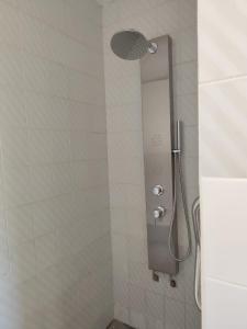 a shower with a shower head in a bathroom at Melo's Home in Santo Amaro +43 photos